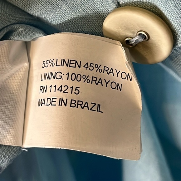 NWT VIX Paula Hermanny Linen Blend Spaghetti Strap Sky Blue Button Up Dress Sz M - Picture 10 of 10